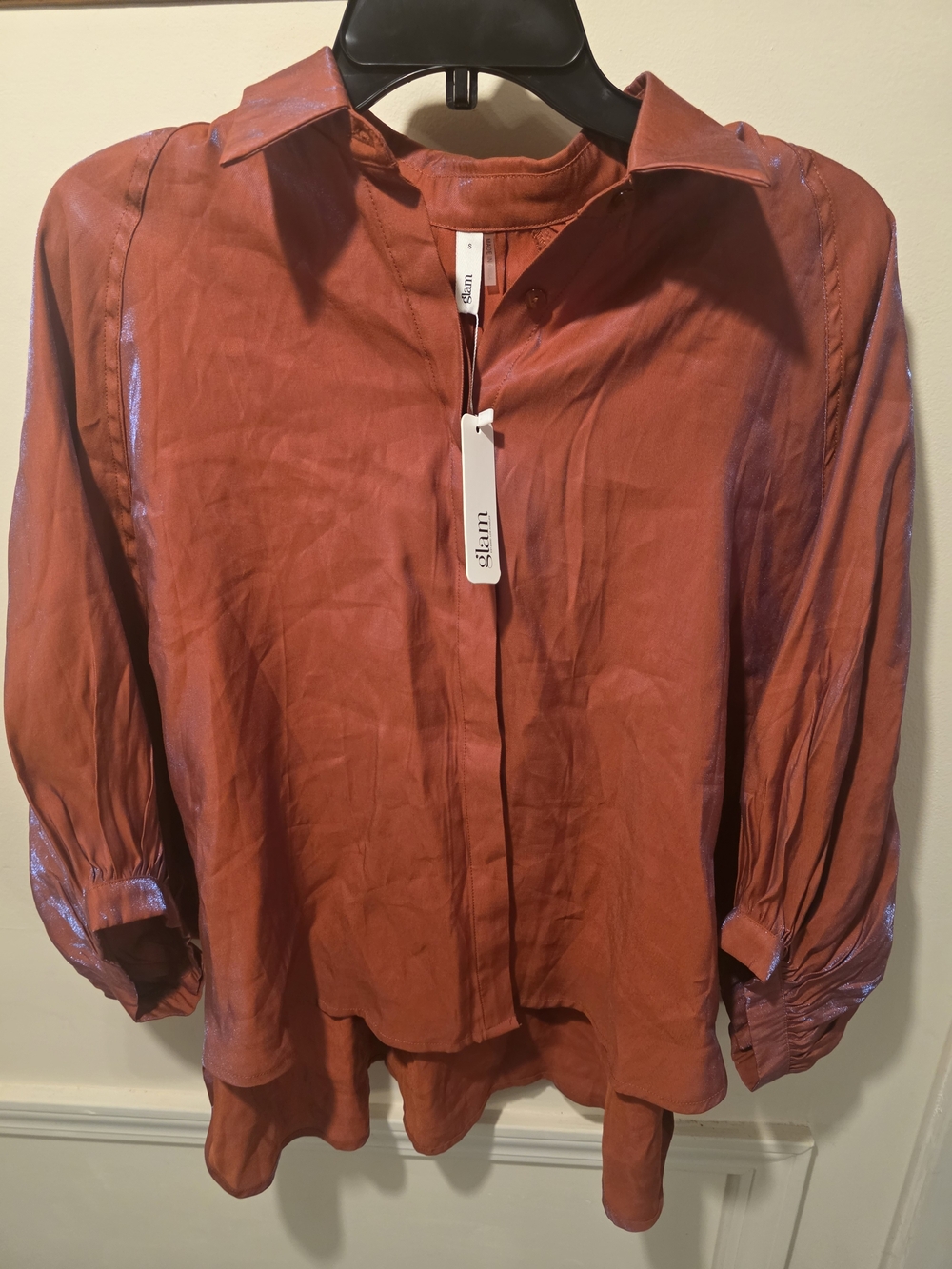 Glam Rust Red Button-Front Women’s Blouse